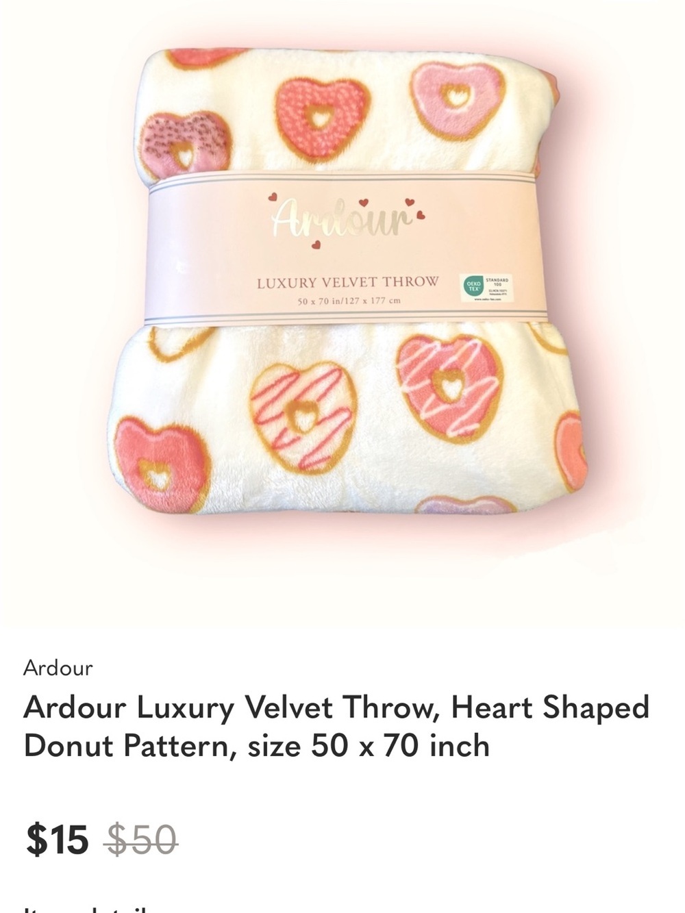 Adorable Pink Heart Donut Print Plush Throw Blanket - Soft & Cozy